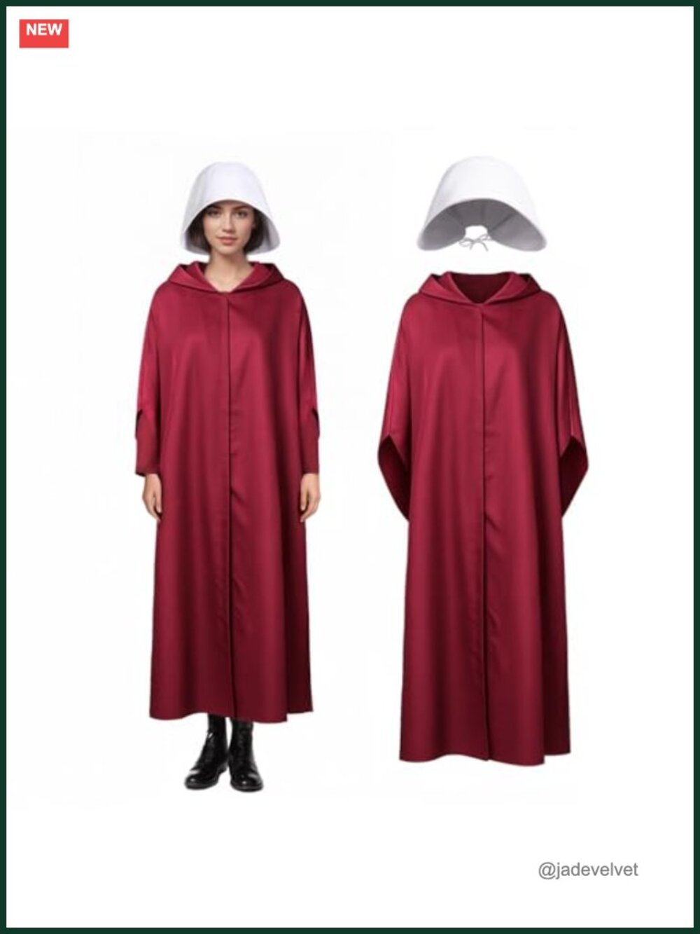 Handmaid Costume Set Hooded Cloak Robe White Bonnet Halloween Cosplay